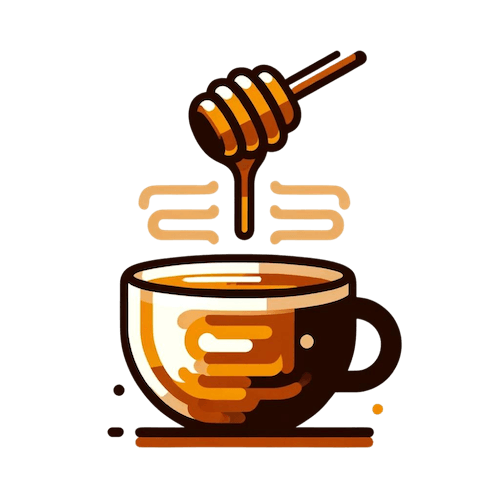 Illustration of a steaming cup of hot yaupon tea with a drizzle of honey, capturing a cozy and soothing organic beverage moment.