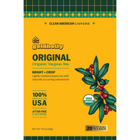 Goldholly Original organic yaupon tea packaging front: bright and crisp light roast, 100% grown in the USA, jitter-free caffeine, USDA Organic, 20 plant-based tea bags--6