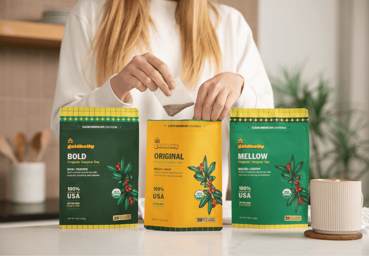 Goldholly Variety Bundle • Original, Bold, and Mellow • Organic Yaupon Tea